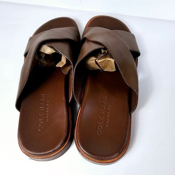 Cole Haan Mens Brown Leather Nantucket Cross Steap Sandals Size 7 w/Box!